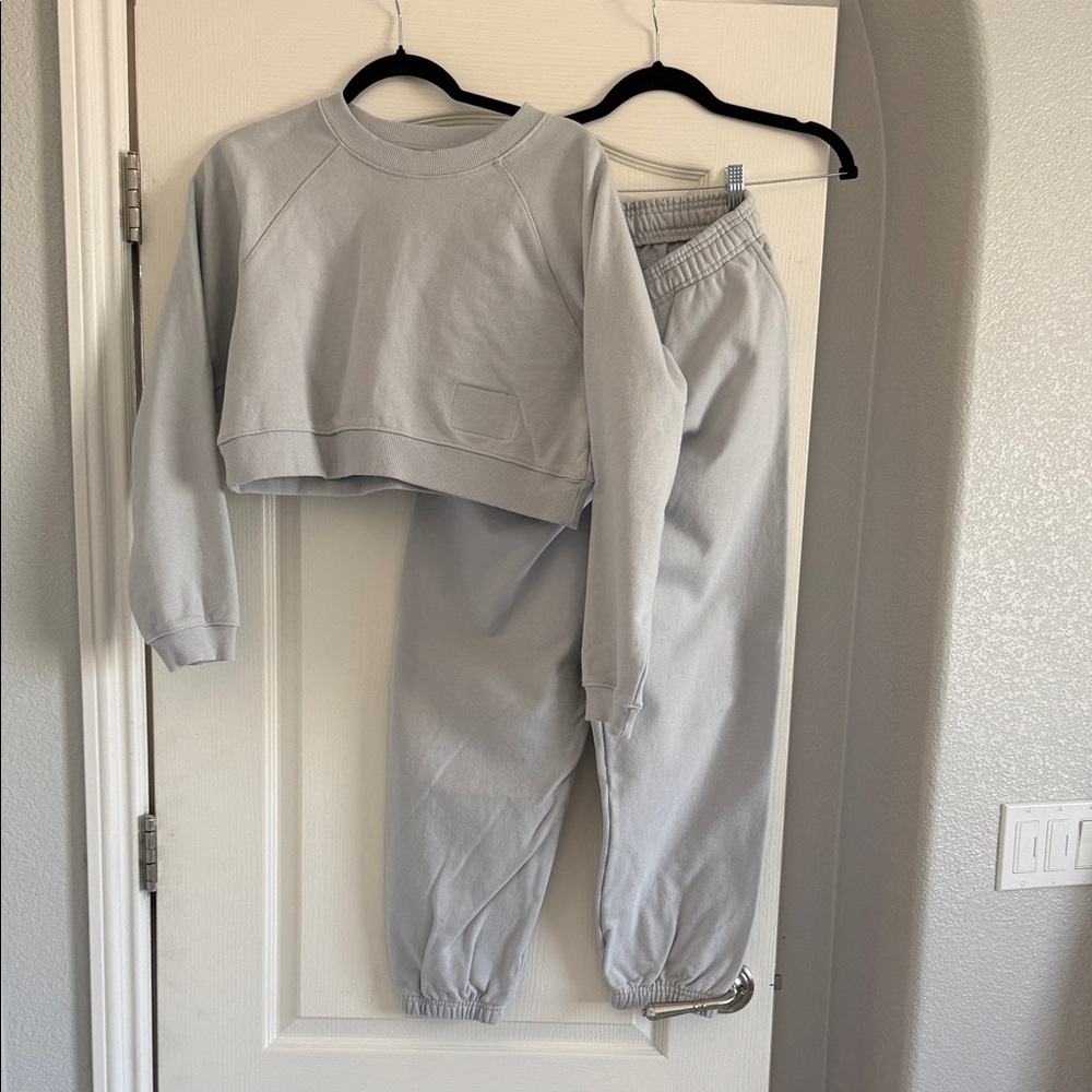 Cropped Crewneck Sweatshirt in Light Gray